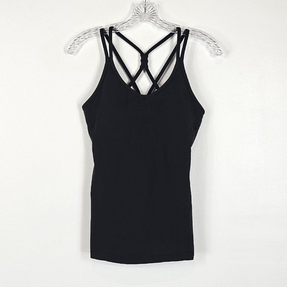 Athleta Tops - Athleta Racerback Strappy Tank Top Womens Size Small Black Shelf Bra Athletic